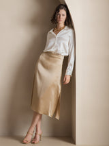 [White] SilkSilky  Long Sleeve Lapel Collar Women's Shirts 005