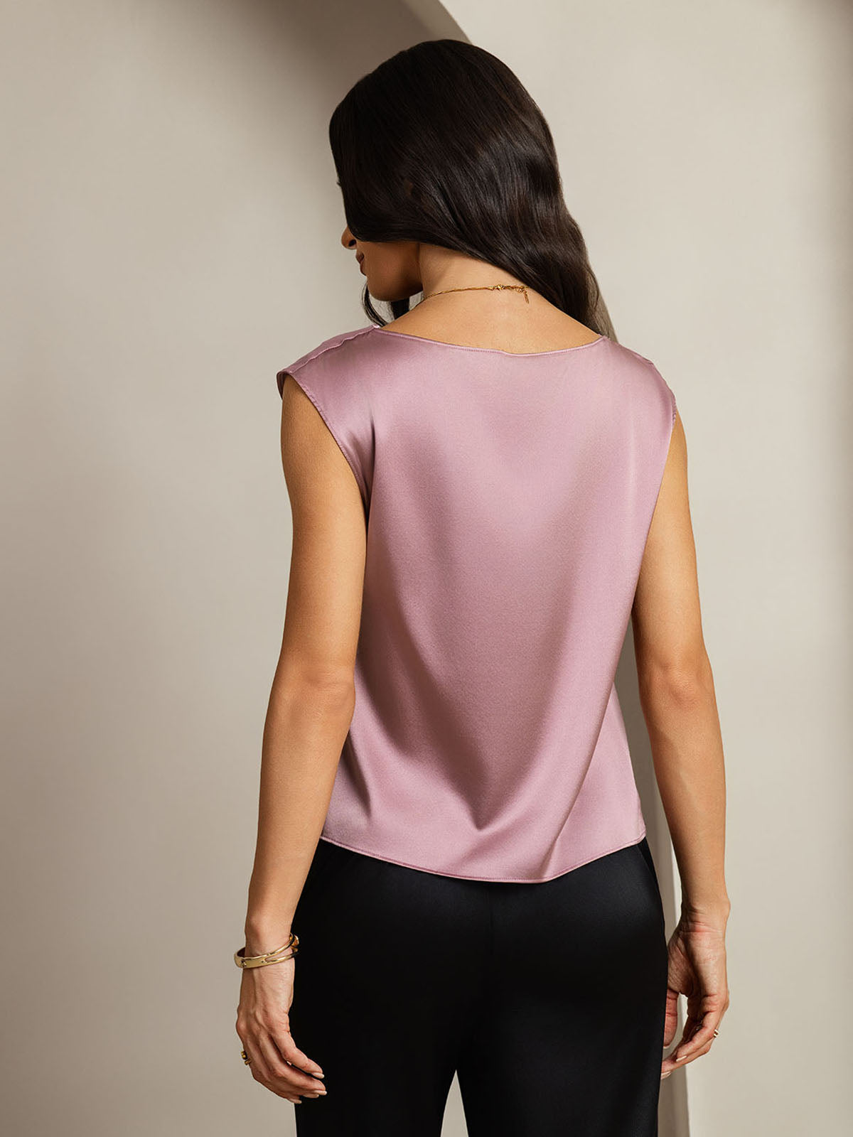 [Pale Mauve] SilkSilky  Cap Sleeve Cowl Neck Women's T-Shirt 002