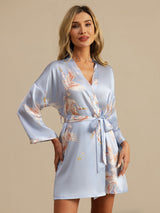 [Light Blue] SilkSilky  19Momme 3/4 Sleeve Women's Robe 004