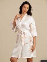 [White] SilkSilky  3/4 Sleeve Women's Robe 003