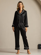 [Black] SilkSilky  Long Sleeve Lapel Collar Women's Pajamas 003