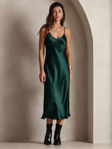[Dark Green] SilkSilky  Spaghetti Strap V Neck Dress 007