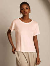 Women’s blush silk jersey short sleeve round neck T-shirt