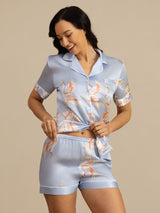 [Light Blue] SilkSilky  Short Sleeve Lapel Collar Women's Pajamas 001