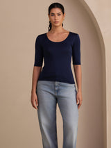[Dark Blue] SilkSilky  Half Sleeve Women's T-Shirt 003