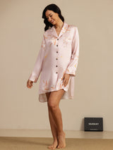 [Pink] SilkSilky  Long Sleeve Lapel Collar Nightshirt 007
