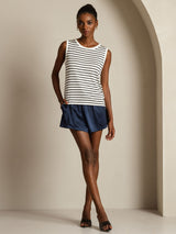 [White Stripe] SilkSilky  Sleeveless Round Neck Camisole Top 005