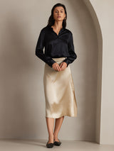 [Black] SilkSilky  Long Sleeve Lapel Collar Women's Shirts 004