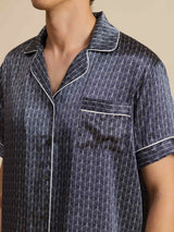 [Navy Ginkgo] SilkSilky  Short Sleeve Lapel Collar Men's Pajamas 009