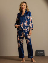 [Dark Blue] SilkSilky  Long Sleeve Lapel Collar Women's Pajamas 001