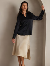 [Black] SilkSilky  Long Sleeve Lapel Collar Women's Shirts 001