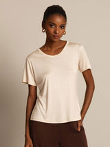 [Beige] SilkSilky  Short Sleeve Round Neck Women's T-Shirt 005