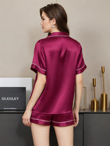 [Fuchsia] SilkSilky  Short Sleeve Lapel Collar Women's Pajamas 002