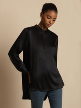 [Black] SilkSilky  Long Sleeve Stand Collar Women's Blouse 001