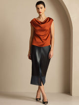 [Caramel] SilkSilky  Cap Sleeve Cowl Neck Women's T-Shirt 007