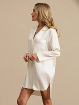 [White] SilkSilky  Long Sleeve Lapel Collar Nightshirt 005