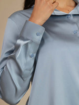 [Grayish Blue] SilkSilky  Long Sleeve Lapel Collar Women's Shirts 010