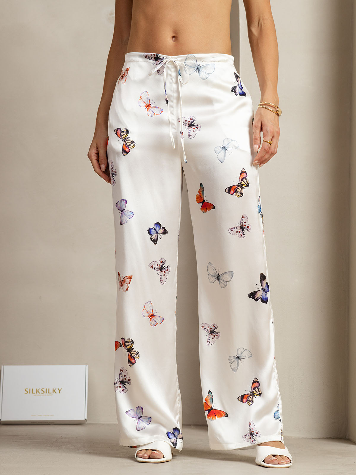 [White Butterfly] SilkSilky  19Momme Silk Womens Pants 001