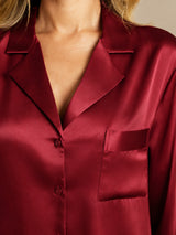 [Wine] SilkSilky  Long Sleeve Lapel Collar Nightshirt 005