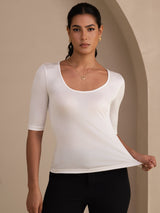 [White] SilkSilky  Half Sleeve Women's T-Shirt 005