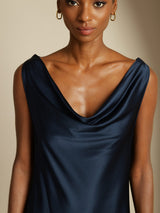 [Dark Blue] SilkSilky  Sleeveless Cowl Neck Dress 003