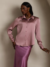[Pale Mauve] SilkSilky  Long Sleeve Lapel Collar Women's Shirts 004