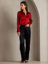 [Red] SilkSilky  Long Sleeve Lapel Collar Women's Shirts 006