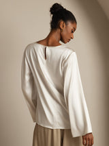 [White] SilkSilky  Long Sleeve Boat Neck Women's Blouse 002
