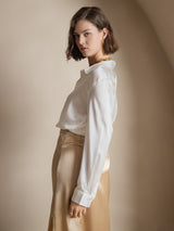[White] SilkSilky  Long Sleeve Lapel Collar Women's Shirts 004