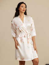 [White] SilkSilky  3/4 Sleeve Women's Robe 001