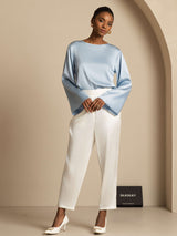 [Grayish Blue] SilkSilky  Long Sleeve Boat Neck Women's Blouse 008