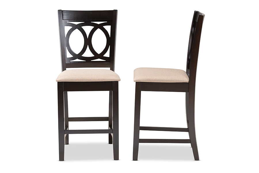 Baxton Studio Lenoir Modern and Contemporary Sand Fabric Upholstered Espresso Brown Finished Wood 2-Piece Counter Height Pub Cha