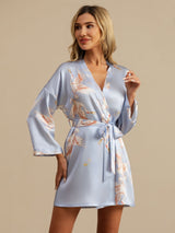 [Light Blue] SilkSilky  19Momme 3/4 Sleeve Women's Robe 003