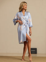 [Light Blue] SilkSilky  3/4 Sleeve Women's Robe 006