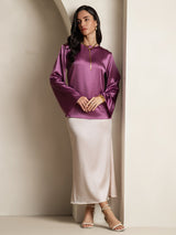 [Deep Purple] SilkSilky  Long Sleeve Boat Neck Women's Blouse 007