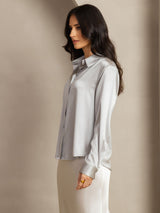 [Light Gray] SilkSilky  Long Sleeve Lapel Collar Women's Shirts 002