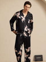 [Black] SilkSilky  Long Sleeve Lapel Collar Men's Pajamas 004