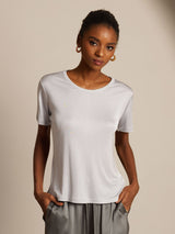 [Silver] SilkSilky  Short Sleeve Round Neck Women's T-Shirt 001