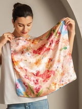 Floral 100% Mulberry silk square scarf with vibrant multicolor print