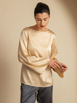 [Champagne] SilkSilky  Long Sleeve Boat Neck Women's Blouse 003