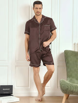 [Coffee] SilkSilky  Short Sleeve Lapel Collar Men's Pajamas 004