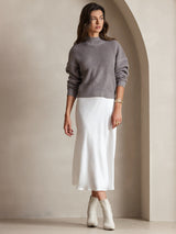 [White] SilkSilky  Spaghetti Strap V Neck Dress 006