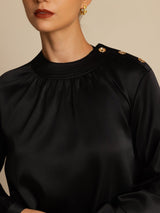 [Black] SilkSilky  Long Sleeve Round Neck Women's Blouse 005