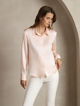 [Light Pink] SilkSilky  Long Sleeve Lapel Collar Women's Shirts 006