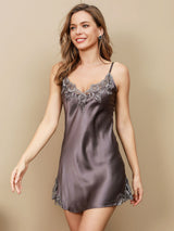[Purple Gray] SilkSilky  Spaghetti Strap V Neck Nightgown 003