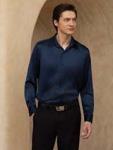 [Dark Blue] SilkSilky  Long Sleeve Lapel Collar Men's Shirt 005