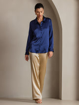 [Dark Blue] SilkSilky  Long Sleeve Lapel Collar Women's Shirts 005