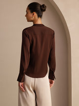 [Bitter Chocolate] SilkSilky  Long Sleeve Tie Neck Women's Blouse 002