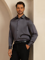[Dark Gray] SilkSilky  Long Sleeve Lapel Collar Men's Shirt 006