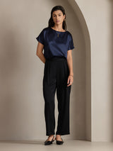 [Dark Blue] SilkSilky  Short Sleeve Boat Neck Women's T-Shirt 004